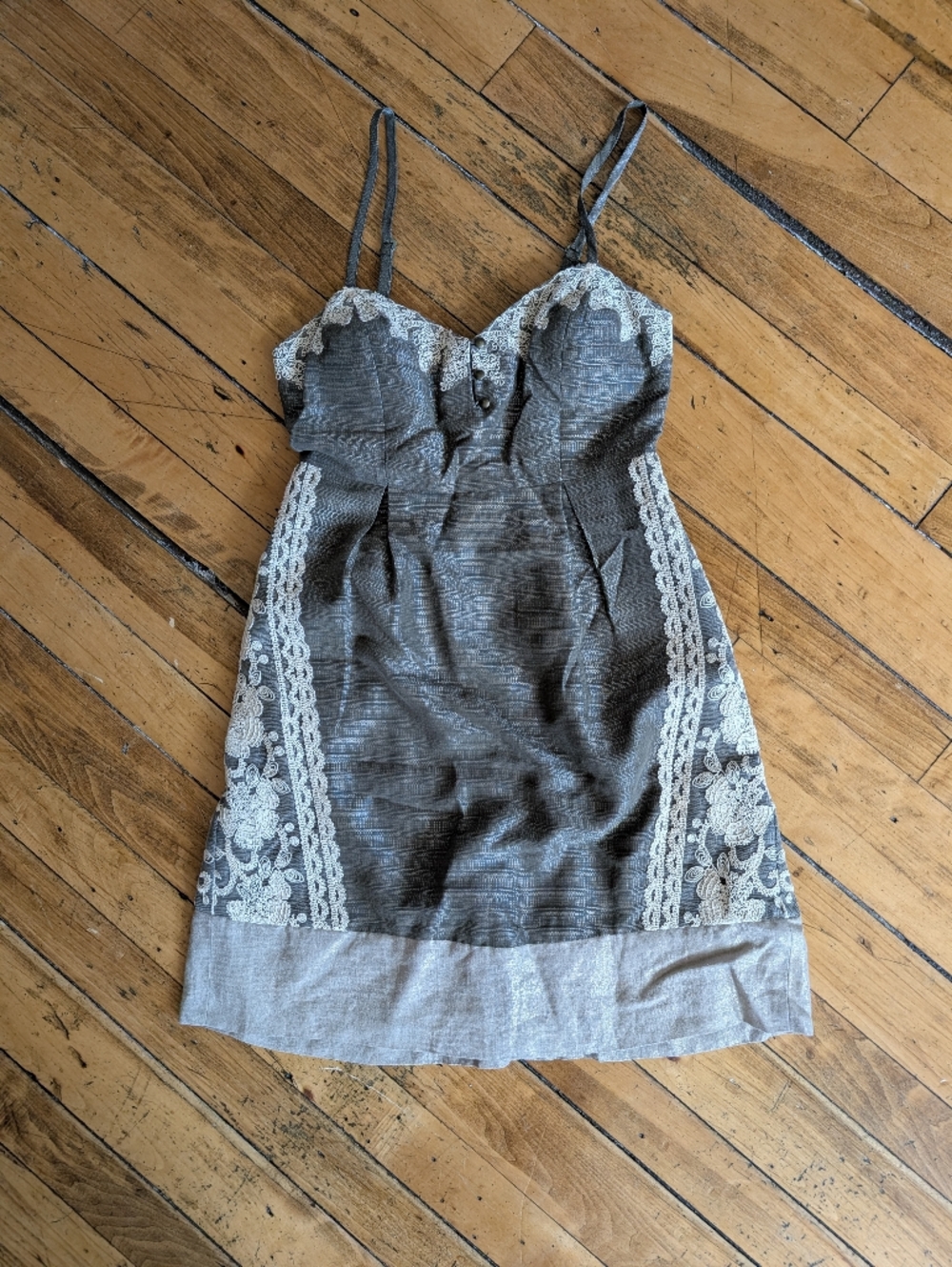 Anthropologie Moulinette Soeurs Sage/Gray Dress with Cream Lace Accents